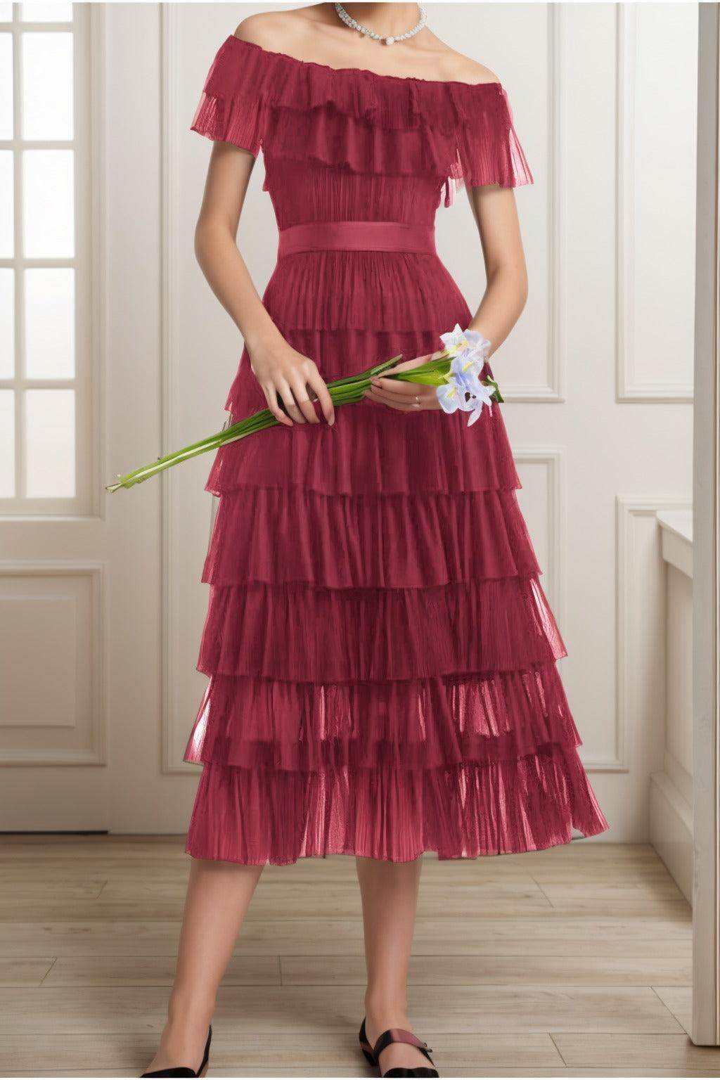 A-Line Tea Length Tulle Graduation Dresses CS0557