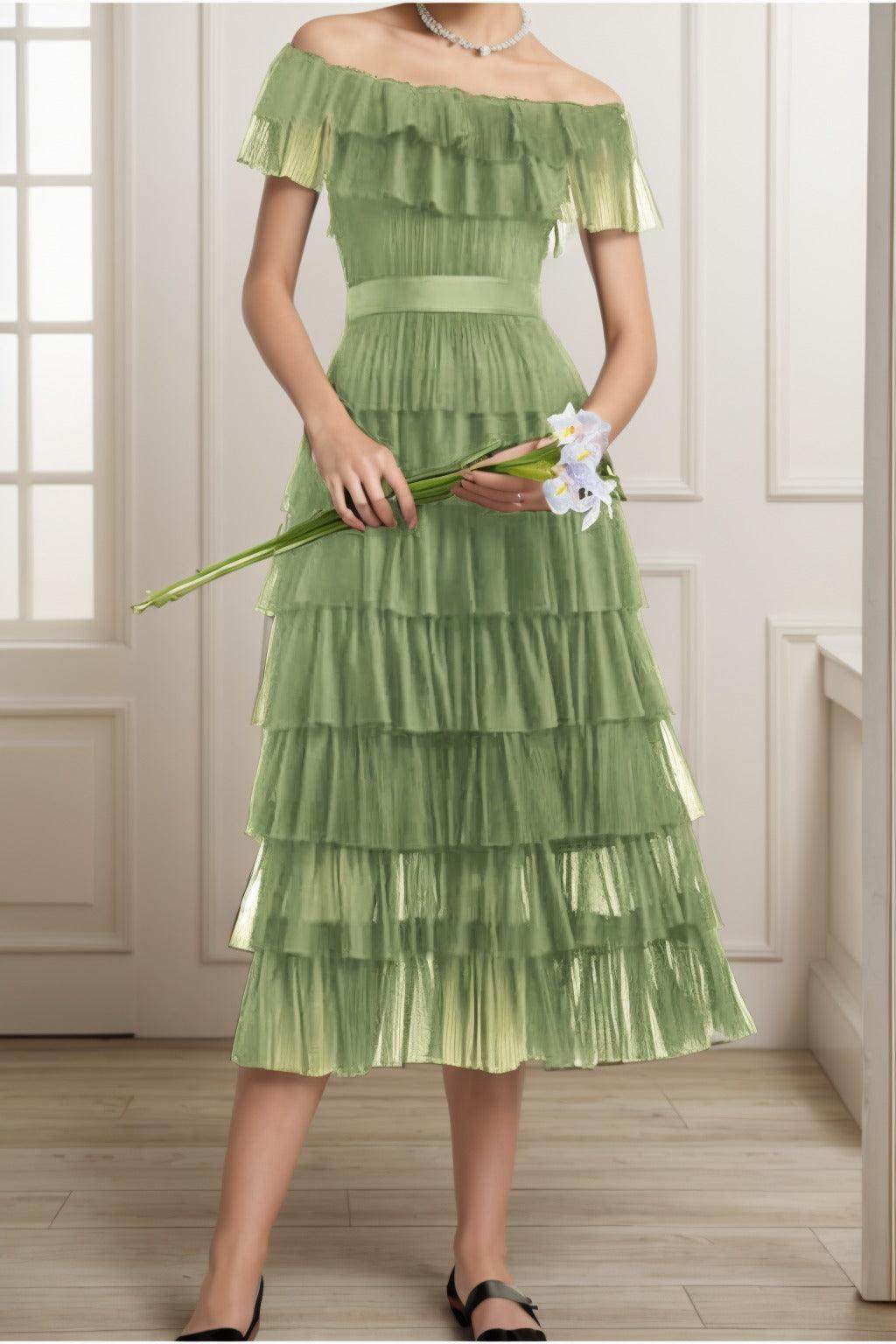 A-Line Tea Length Tulle Graduation Dresses CS0557