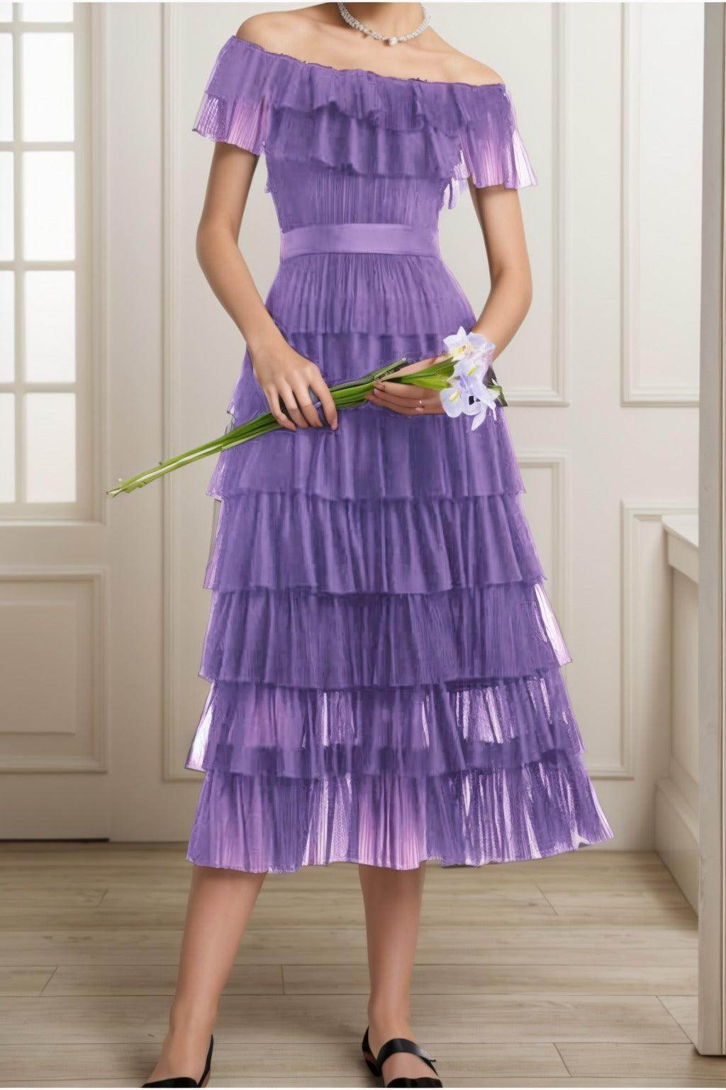 A-Line Tea Length Tulle Graduation Dresses CS0557