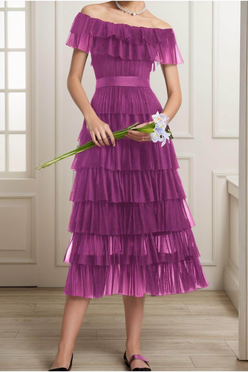 A-Line Tea Length Tulle Graduation Dresses CS0557