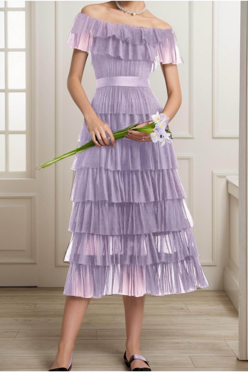 A-Line Tea Length Tulle Graduation Dresses CS0557