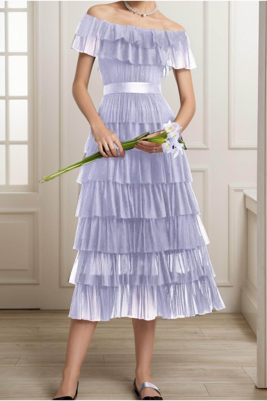 A-Line Tea Length Tulle Graduation Dresses CS0557
