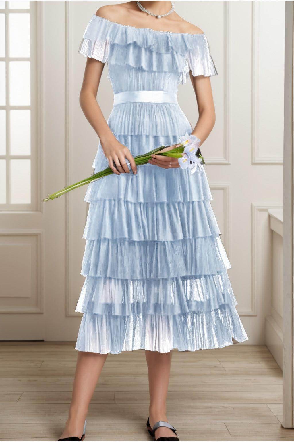 A-Line Tea Length Tulle Graduation Dresses CS0557