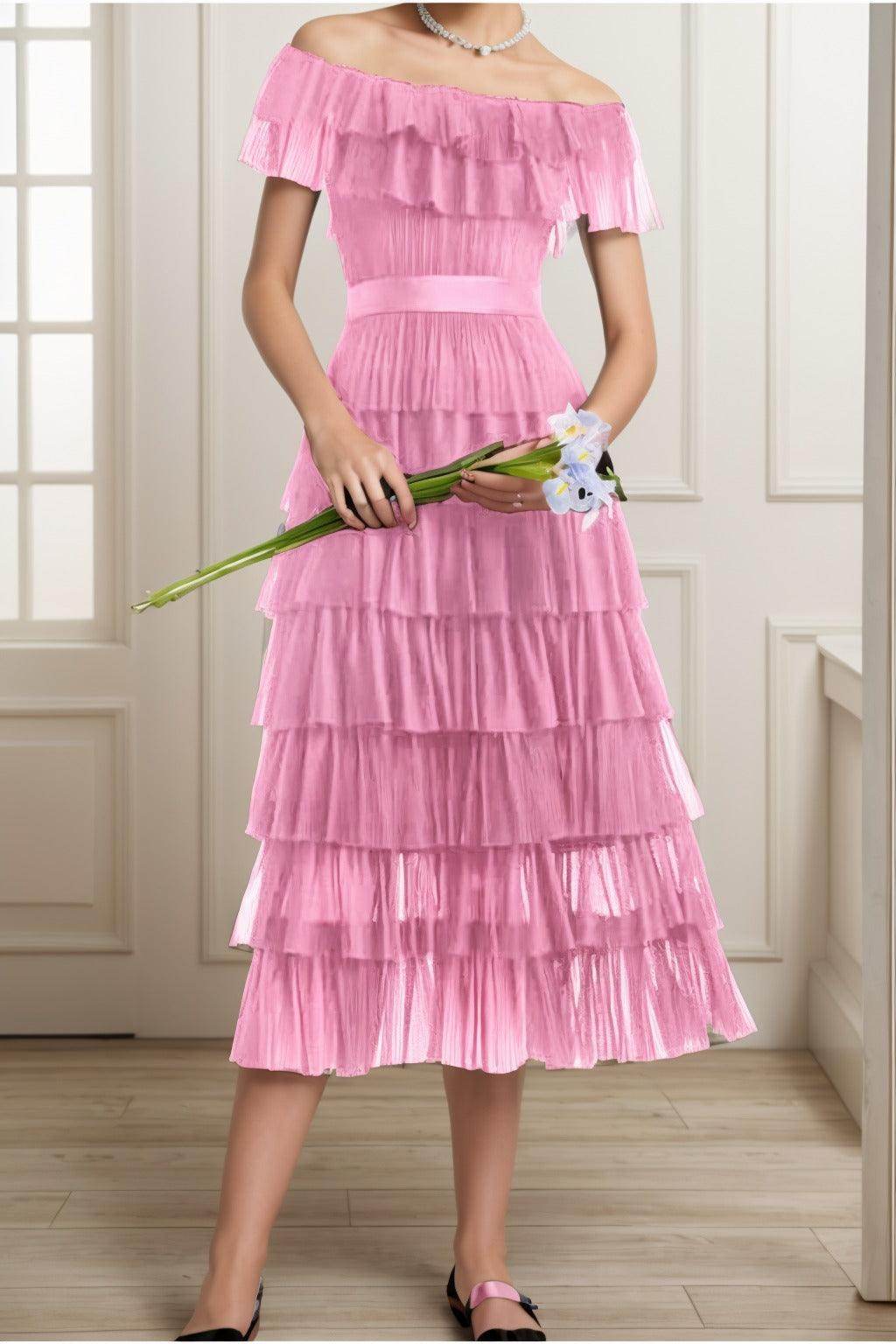 A-Line Tea Length Tulle Graduation Dresses CS0557