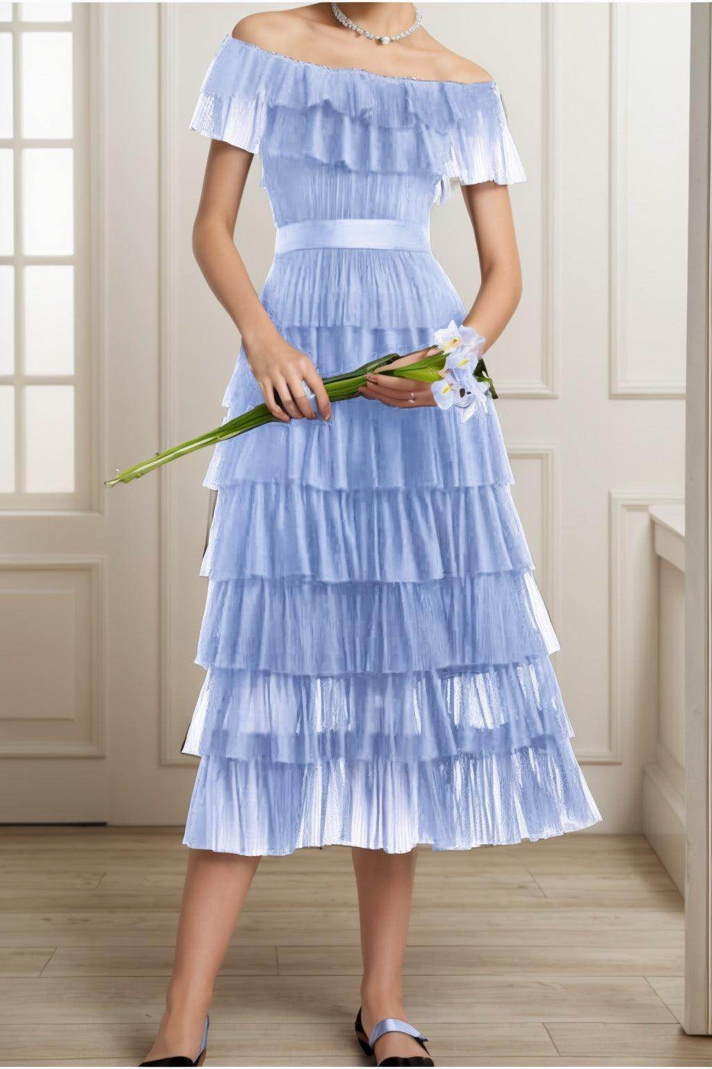 A-Line Tea Length Tulle Graduation Dresses CS0557