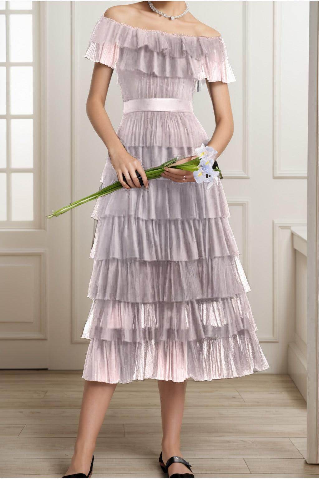 A-Line Tea Length Tulle Graduation Dresses CS0557