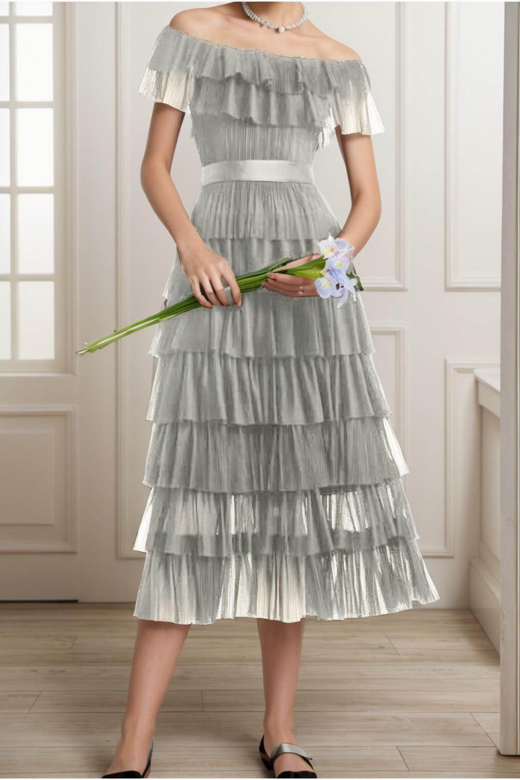 A-Line Tea Length Tulle Graduation Dresses CS0557