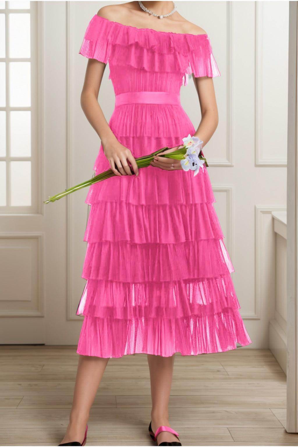 A-Line Tea Length Tulle Graduation Dresses CS0557