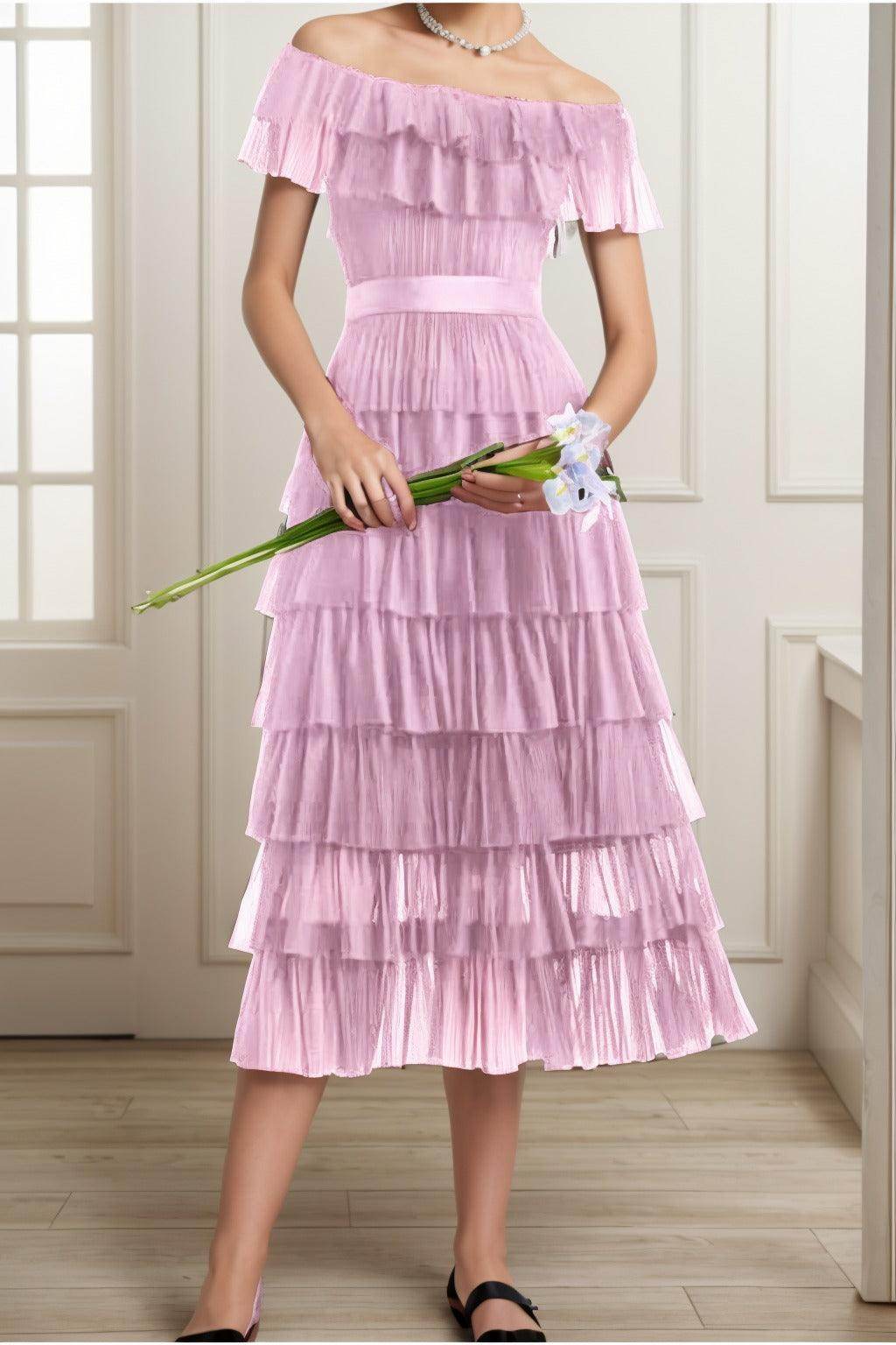 A-Line Tea Length Tulle Graduation Dresses CS0557