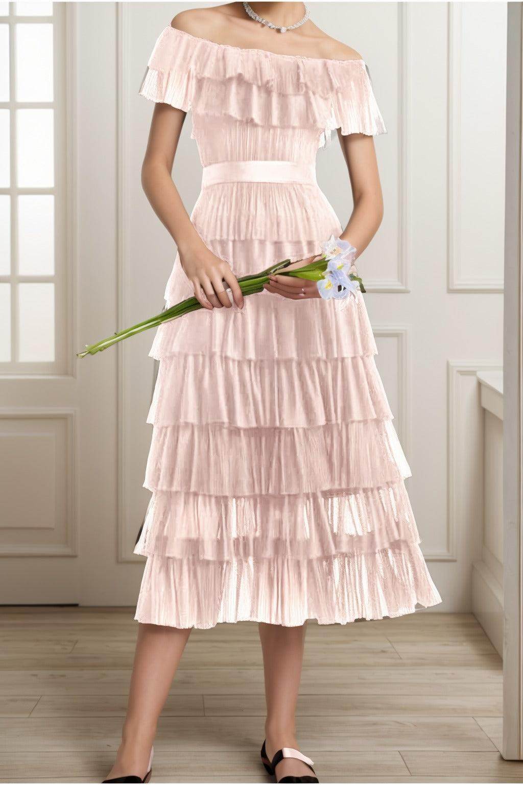 A-Line Tea Length Tulle Graduation Dresses CS0557