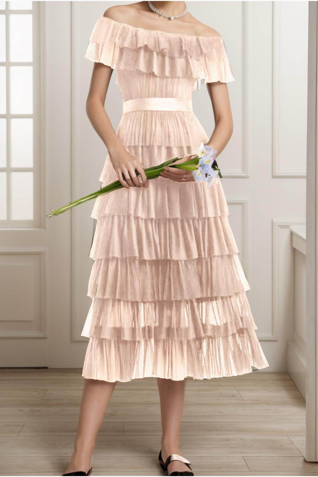A-Line Tea Length Tulle Graduation Dresses CS0557