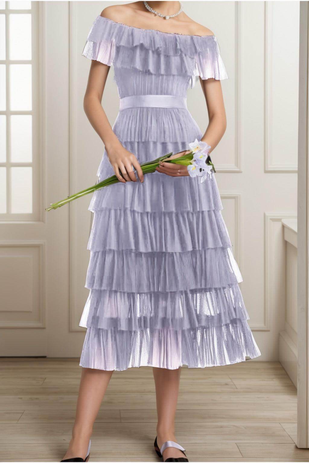 A-Line Tea Length Tulle Graduation Dresses CS0557
