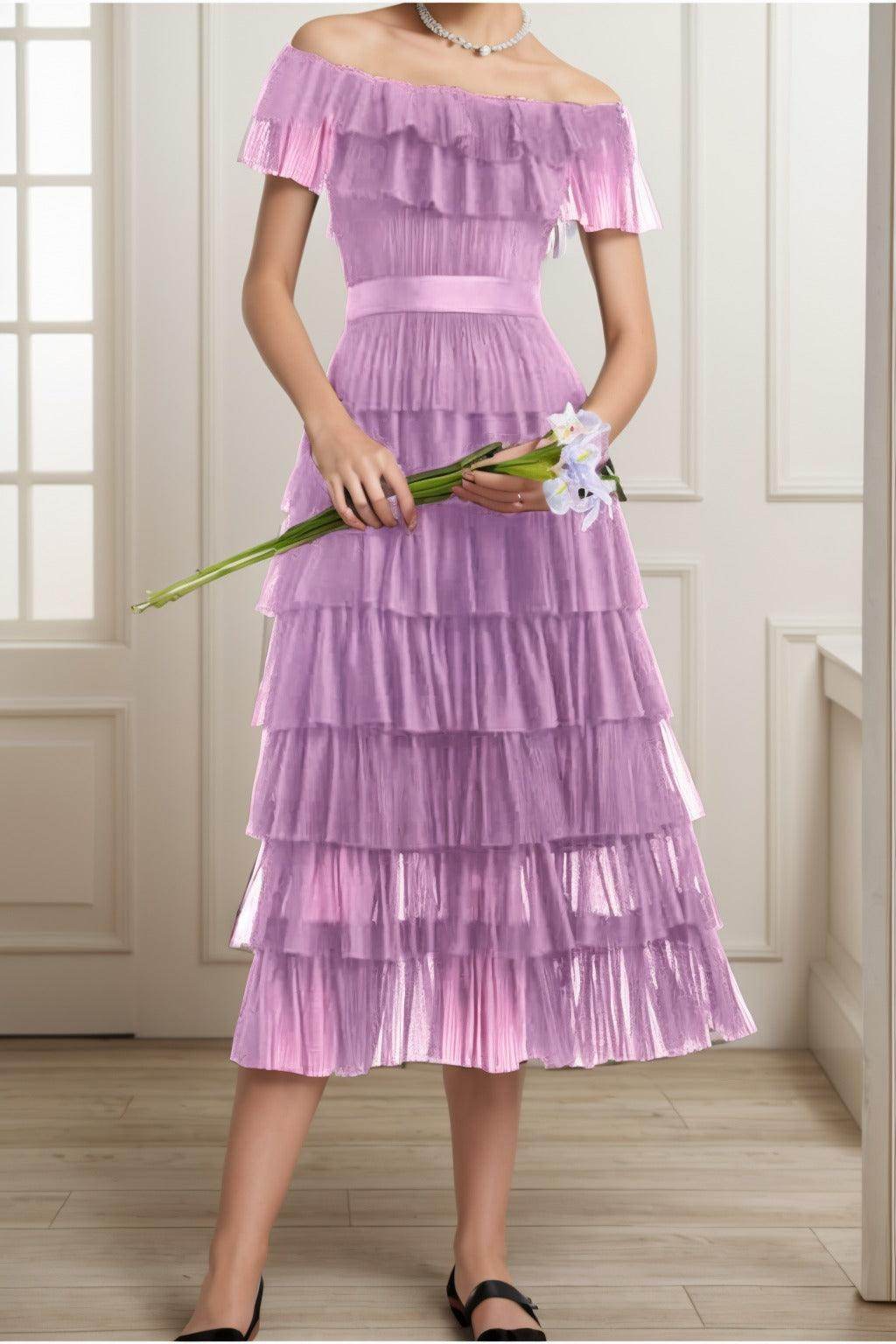 A-Line Tea Length Tulle Graduation Dresses CS0557