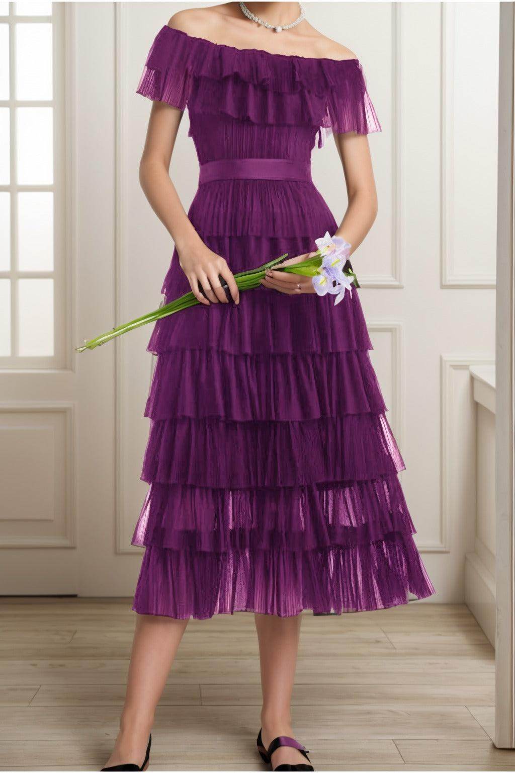 A-Line Tea Length Tulle Graduation Dresses CS0557
