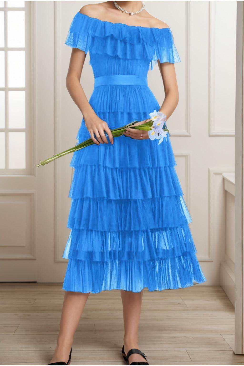 A-Line Tea Length Tulle Graduation Dresses CS0557