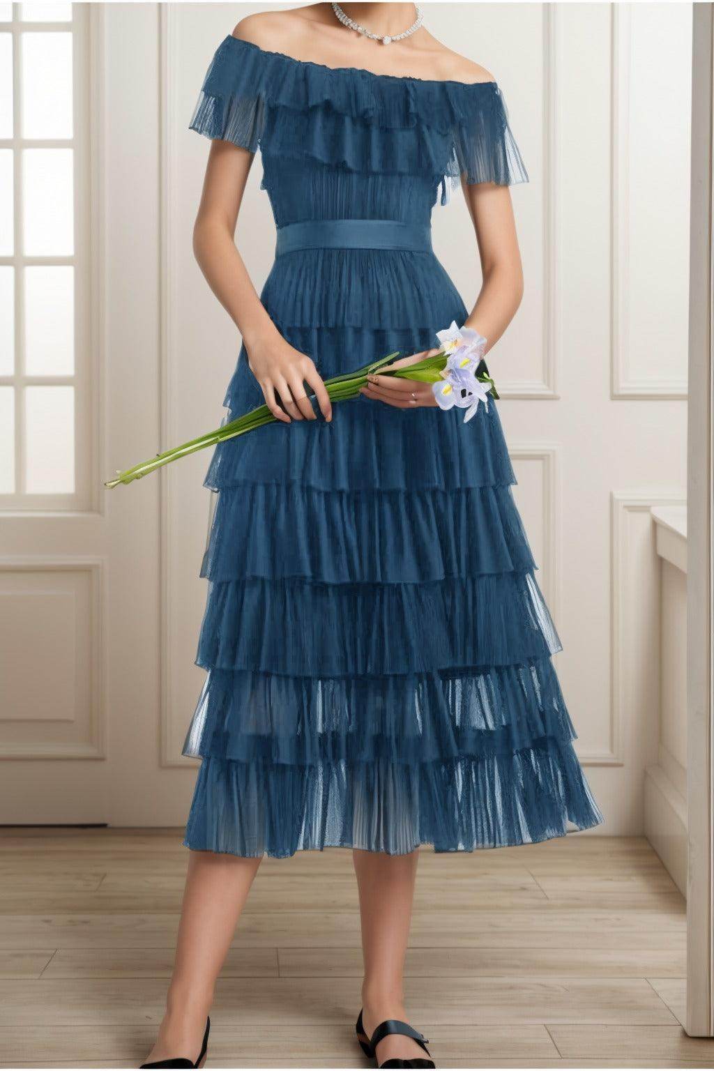 A-Line Tea Length Tulle Graduation Dresses CS0557