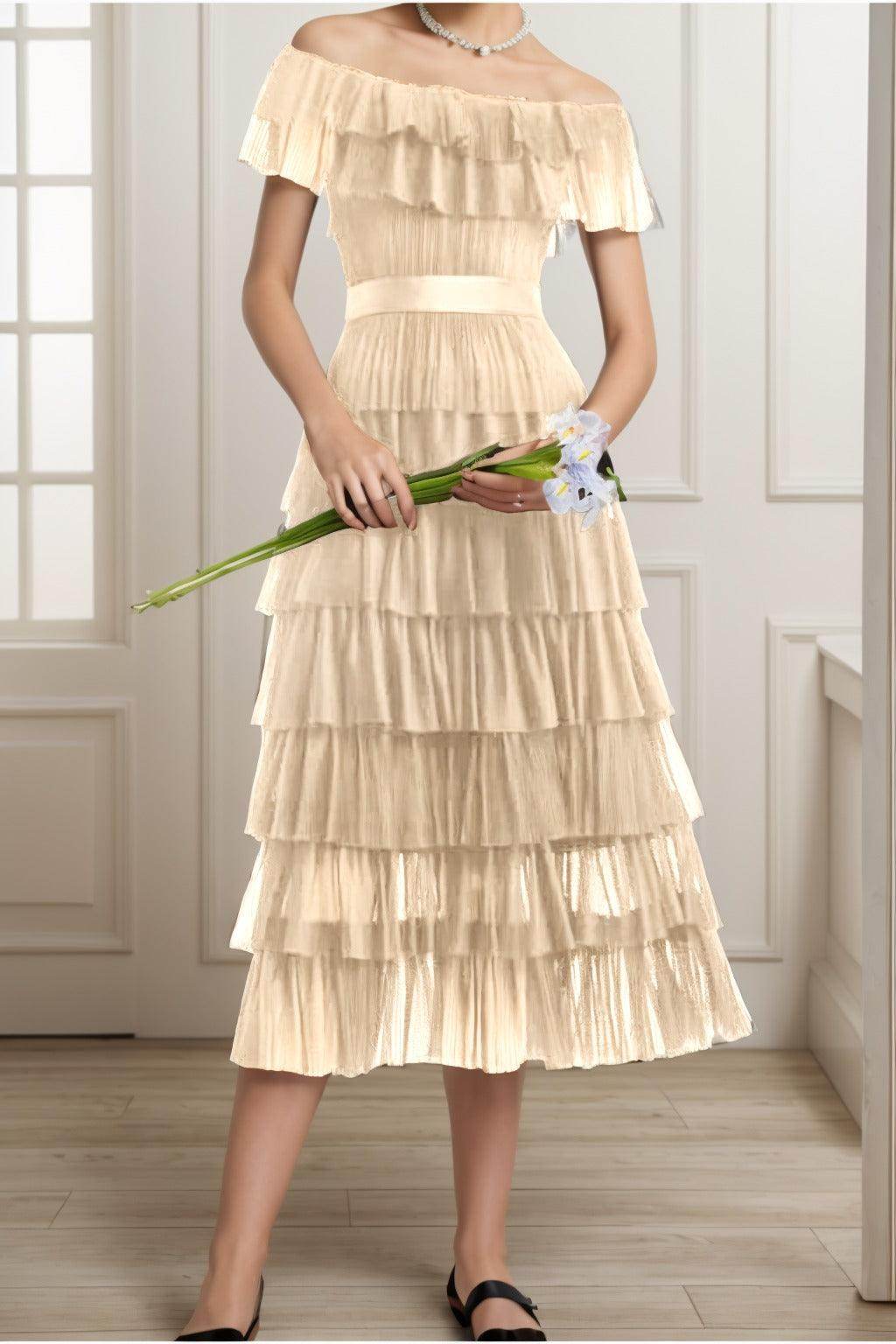 A-Line Tea Length Tulle Graduation Dresses CS0557