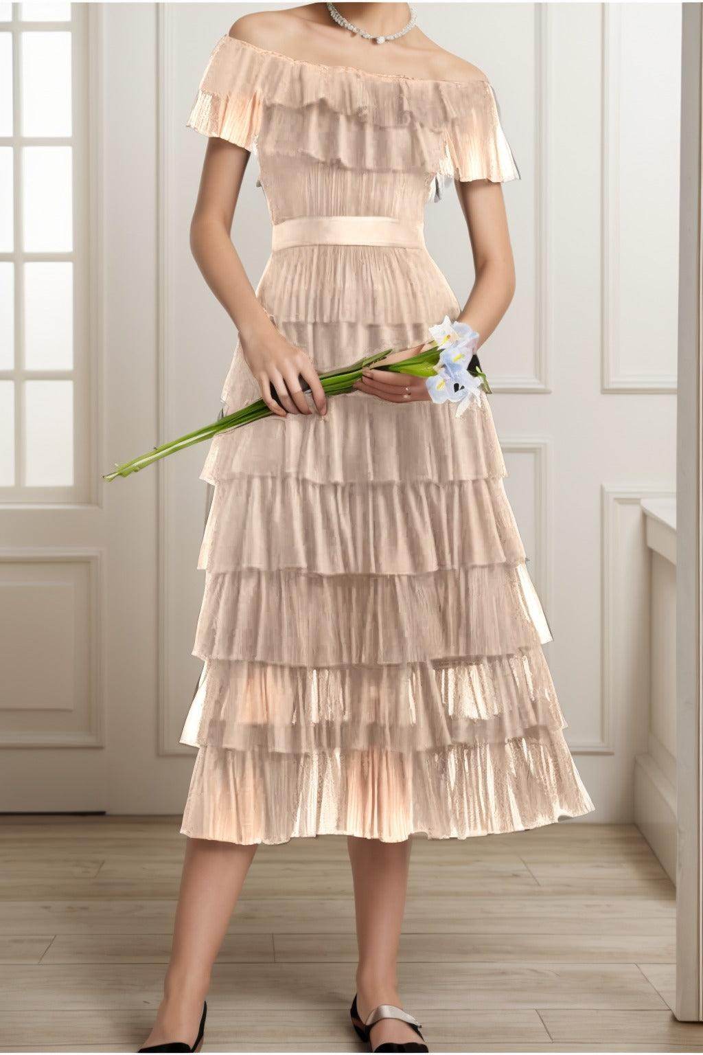 A-Line Tea Length Tulle Graduation Dresses CS0557