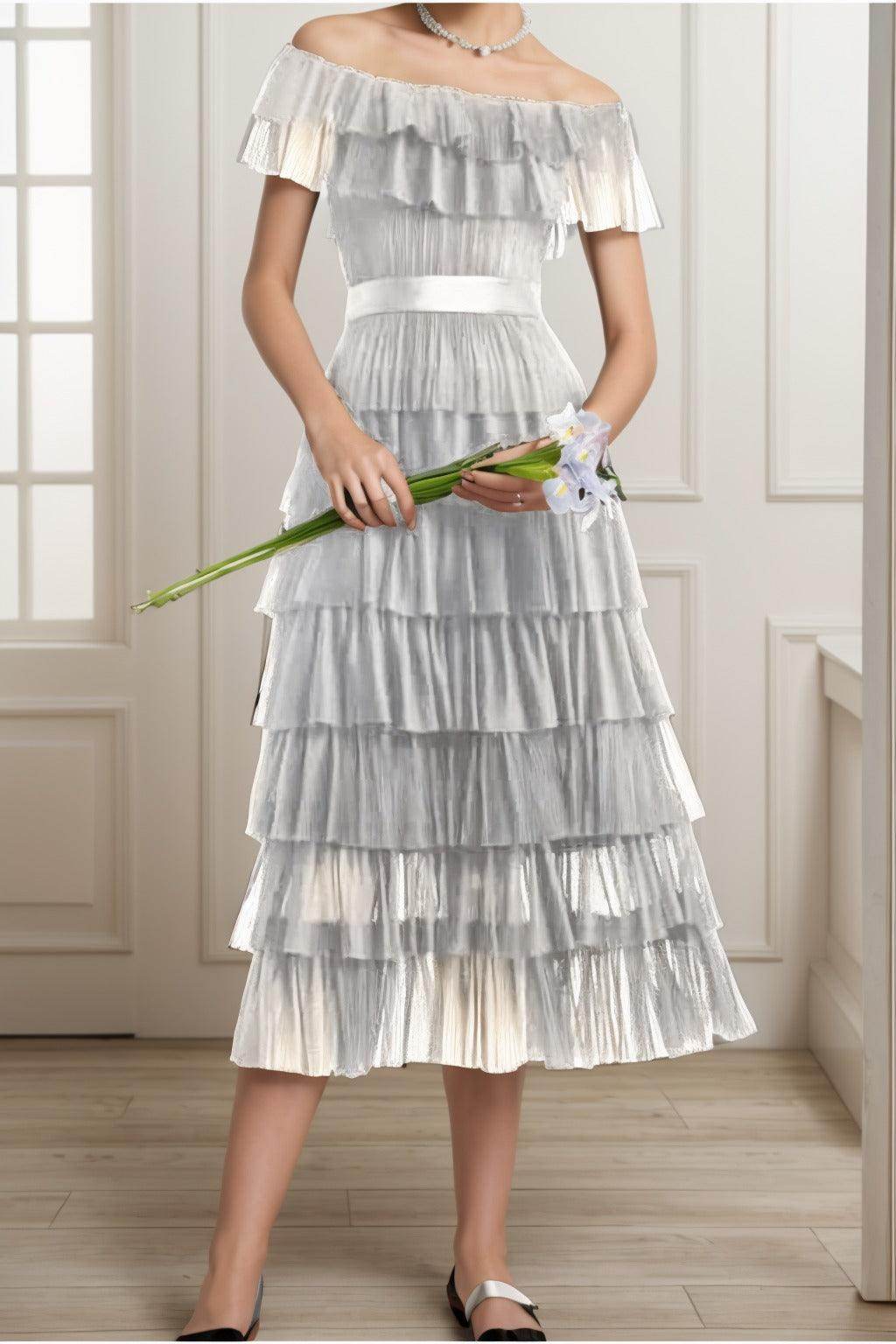 A-Line Tea Length Tulle Graduation Dresses CS0557