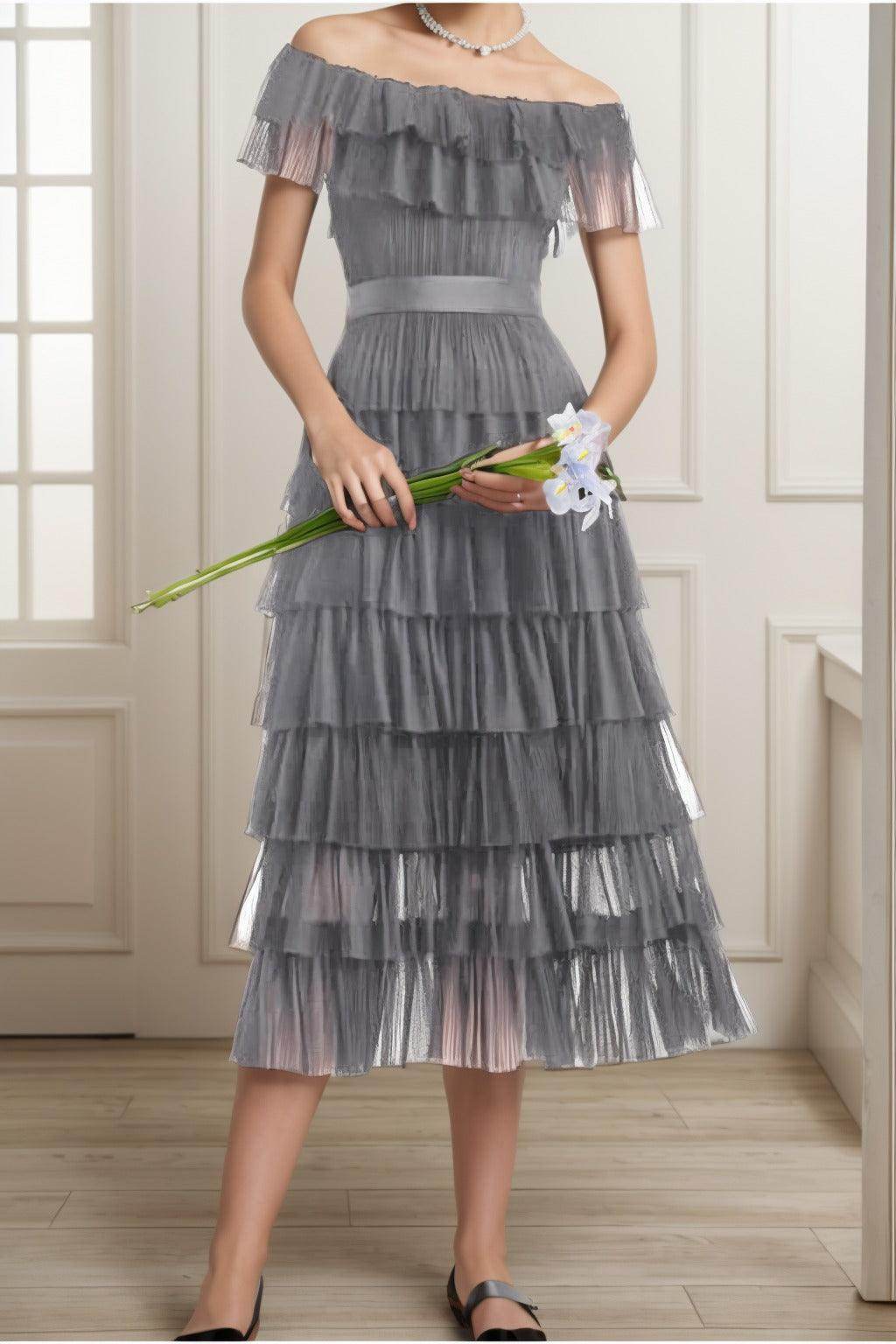 A-Line Tea Length Tulle Graduation Dresses CS0557