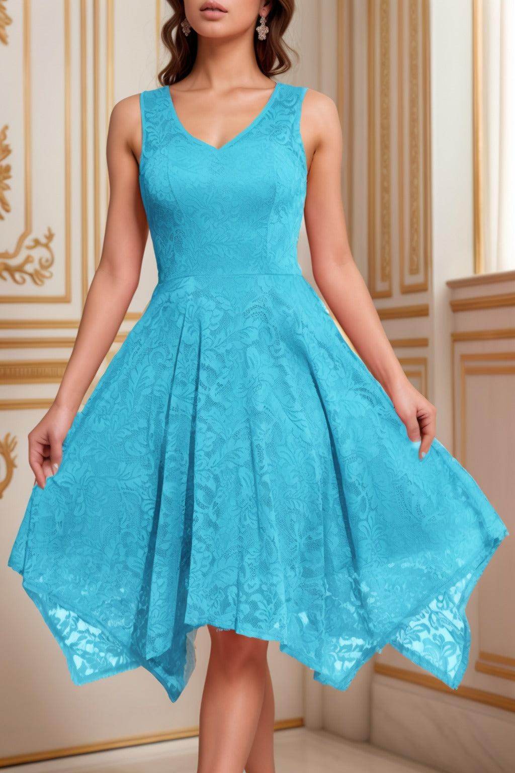 A-Line Tea Length Silk-Like Graduation Dresses CS0558
