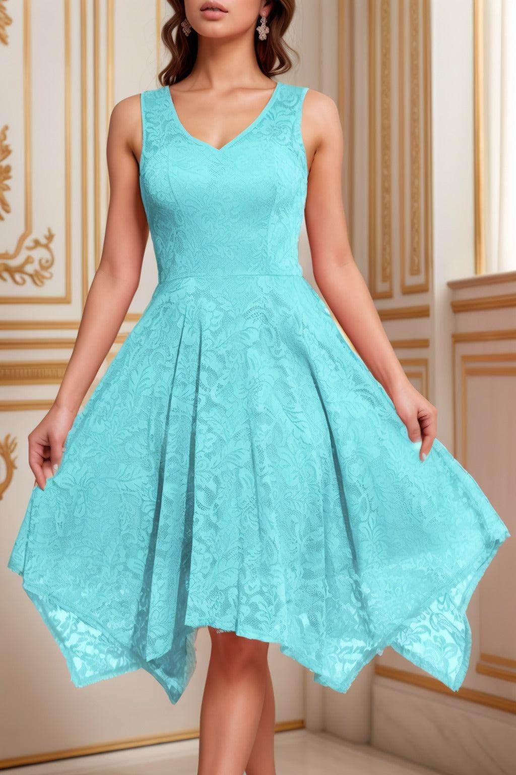 A-Line Tea Length Silk-Like Graduation Dresses CS0558