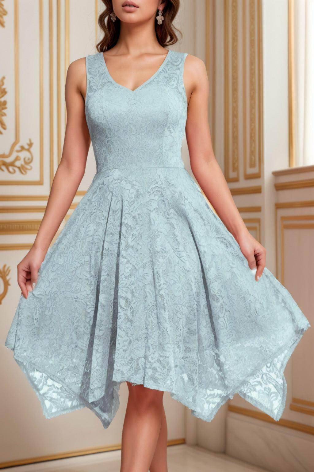 A-Line Tea Length Silk-Like Graduation Dresses CS0558