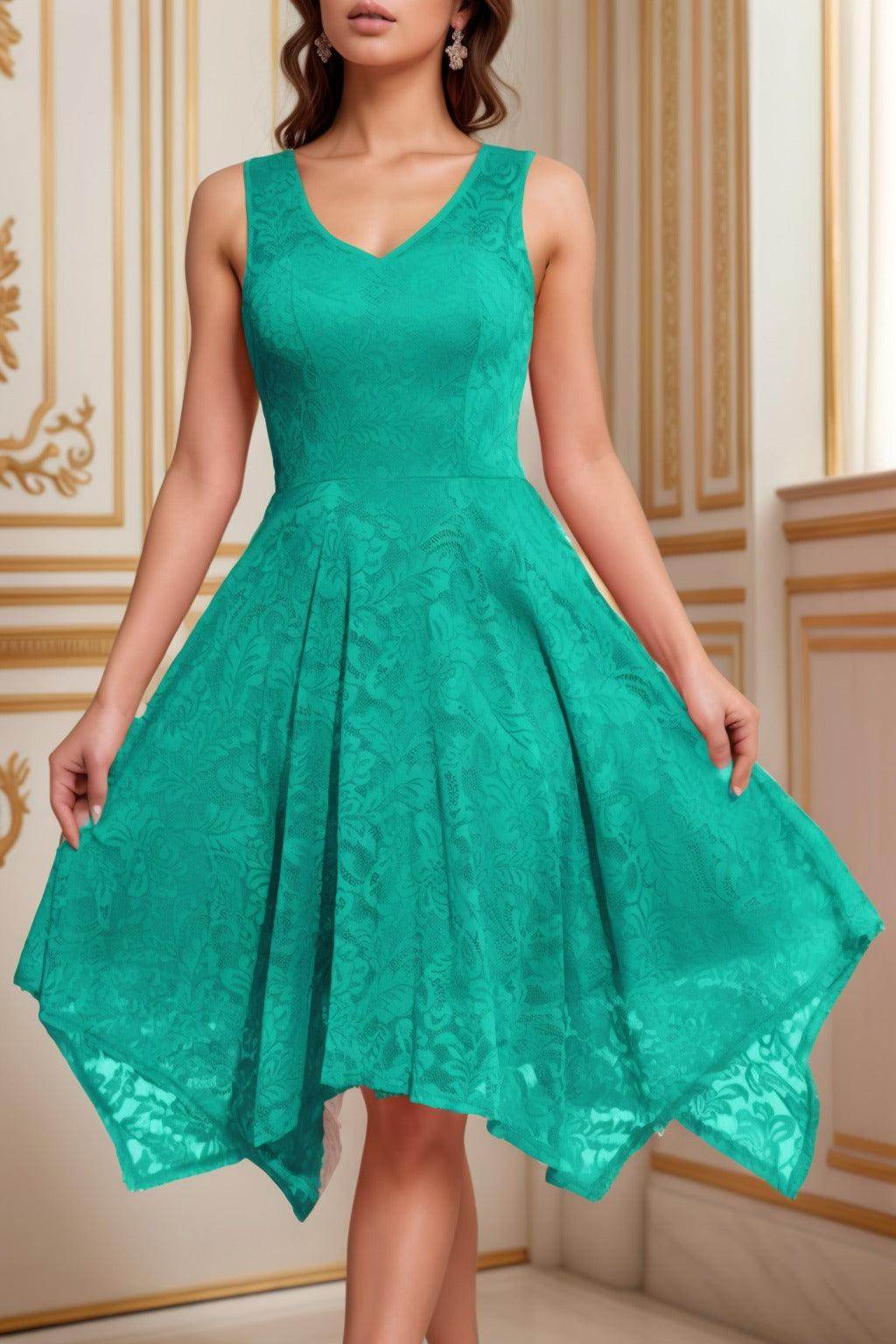 A-Line Tea Length Silk-Like Graduation Dresses CS0558