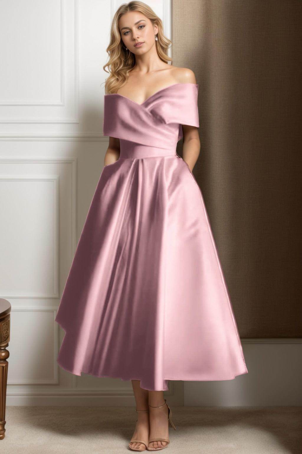 A-Line Ankle Length Satin Mother of the Bride Dress CS0564