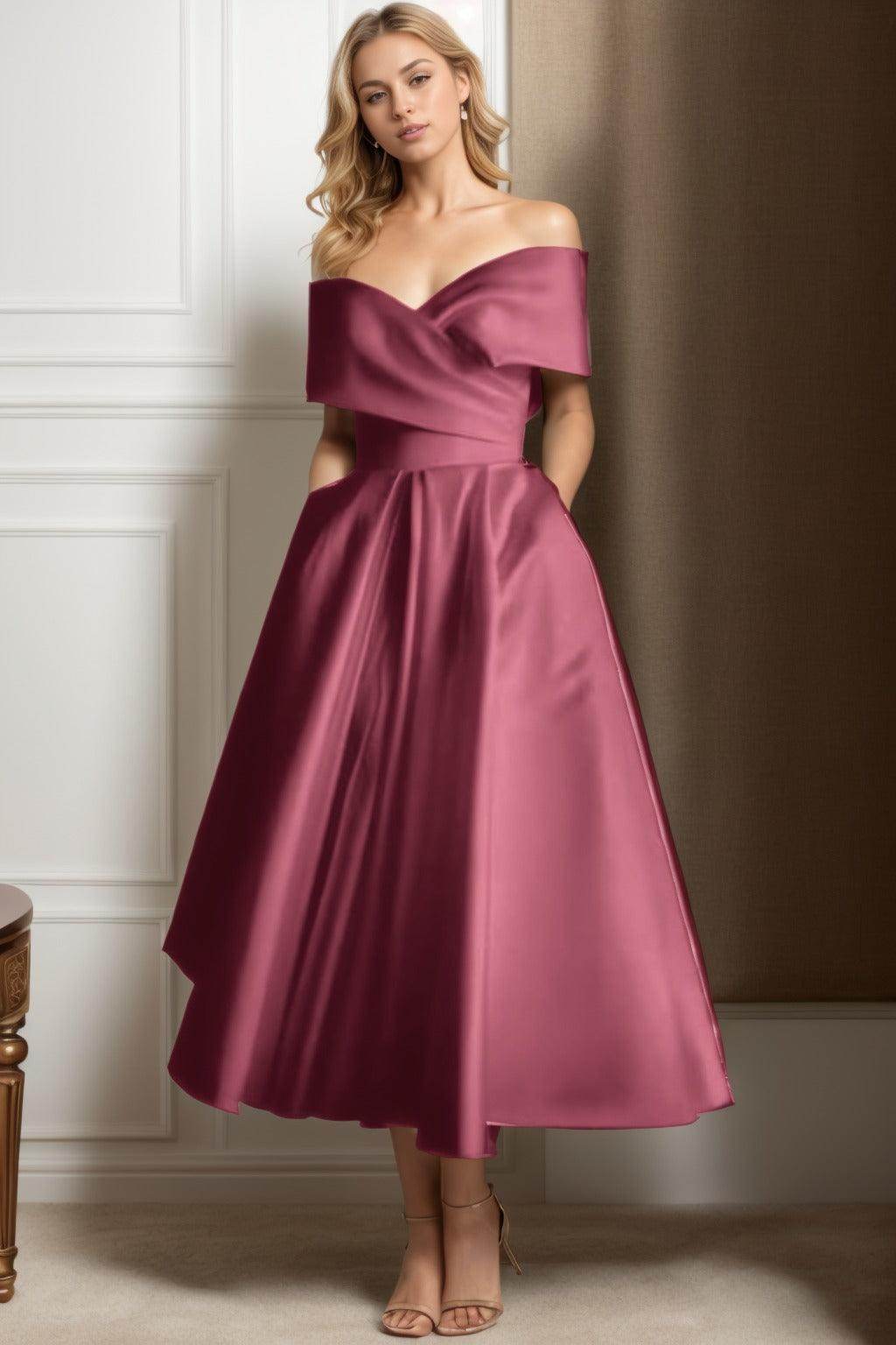 A-Line Ankle Length Satin Mother of the Bride Dress CS0564