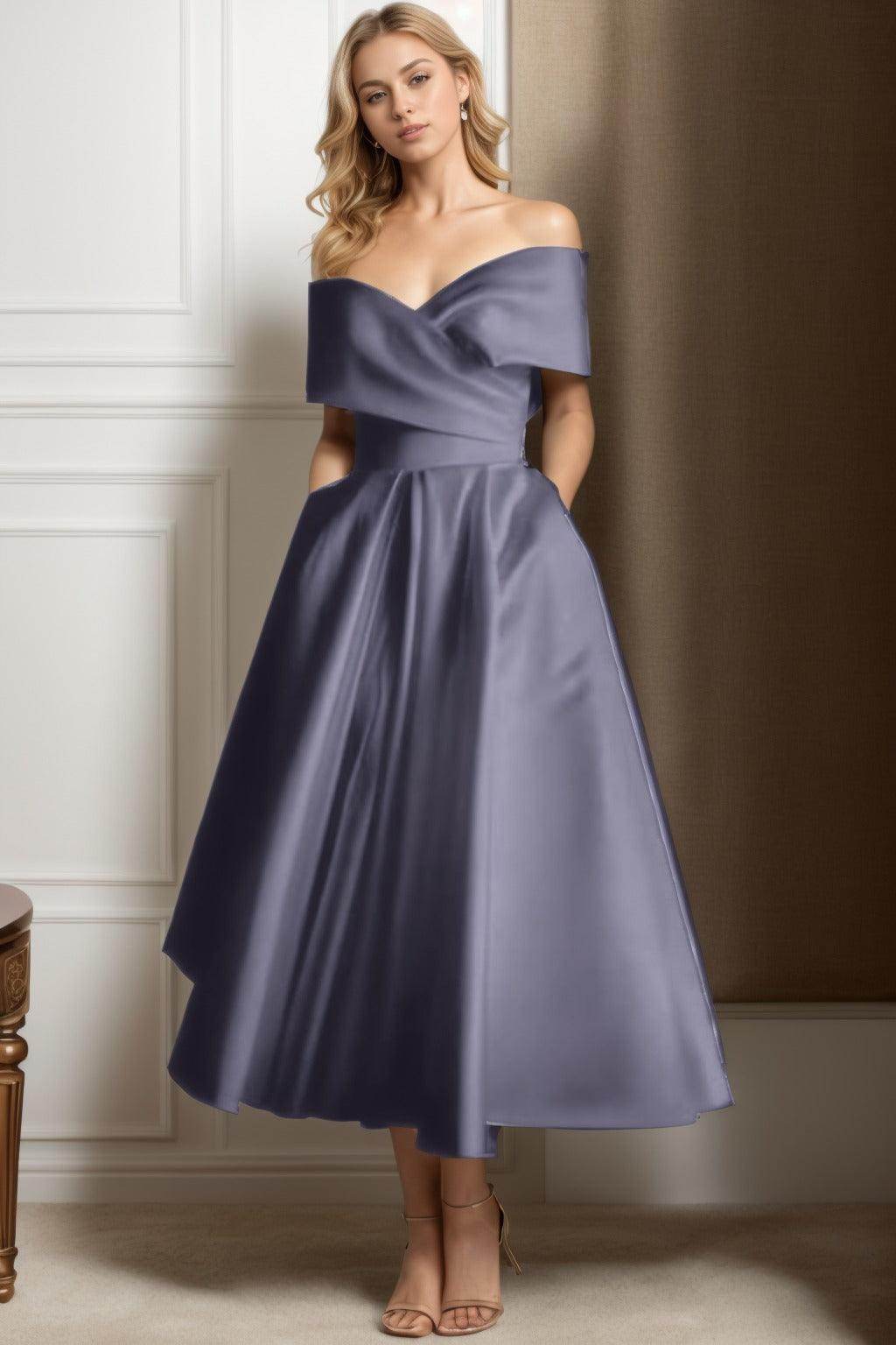 A-Line Ankle Length Satin Mother of the Bride Dress CS0564