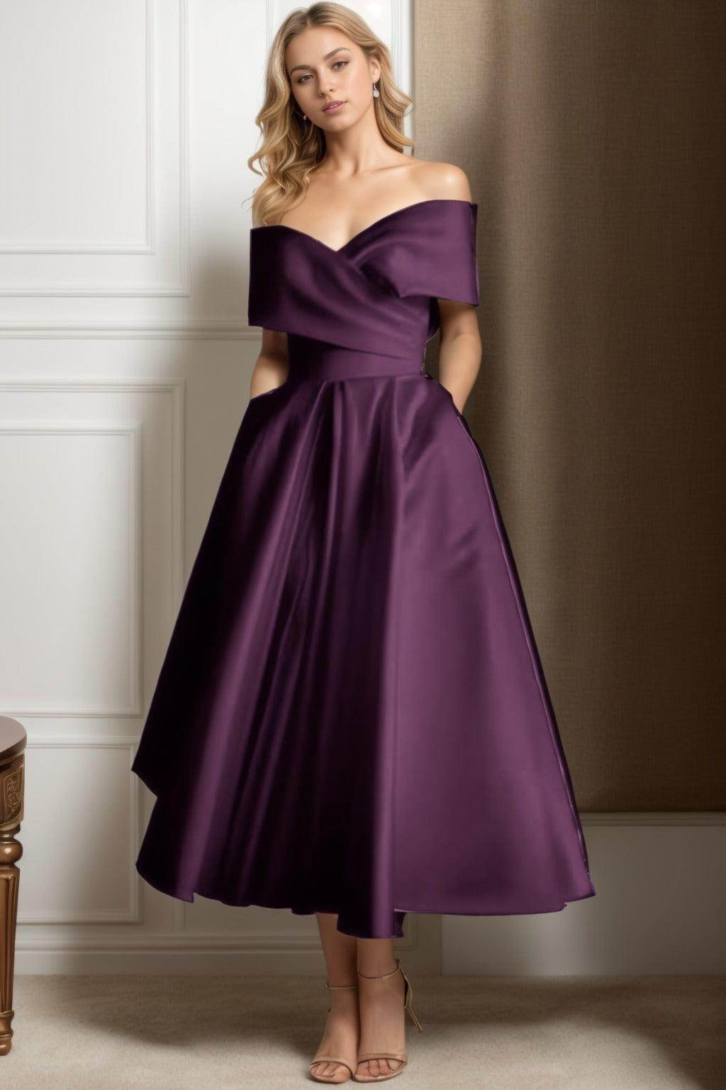 A-Line Ankle Length Satin Mother of the Bride Dress CS0564