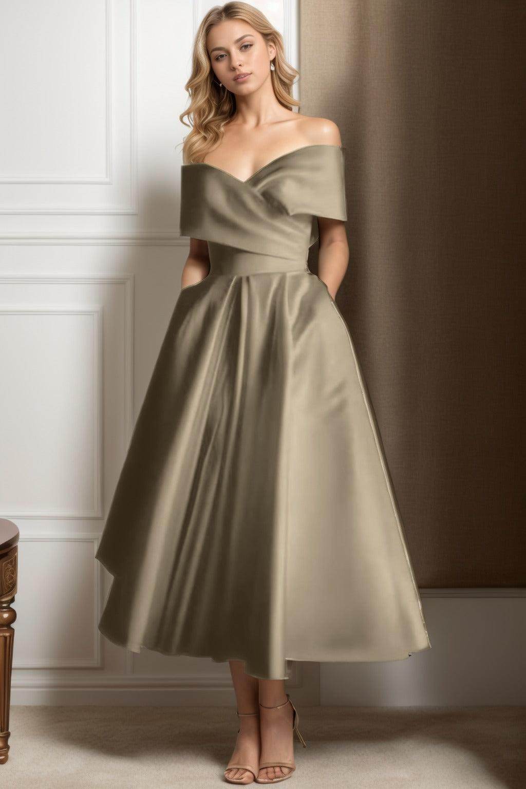 A-Line Ankle Length Satin Mother of the Bride Dress CS0564