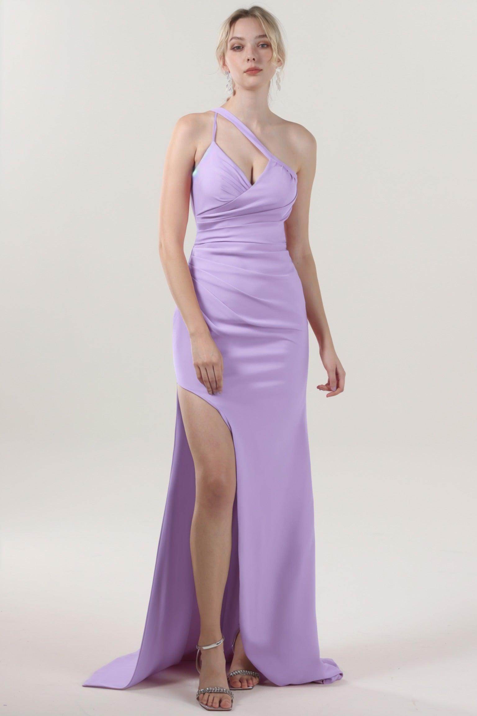 Sheath-Column Sweep-Brush Train Stretch Crepe Formal Dress CS0589