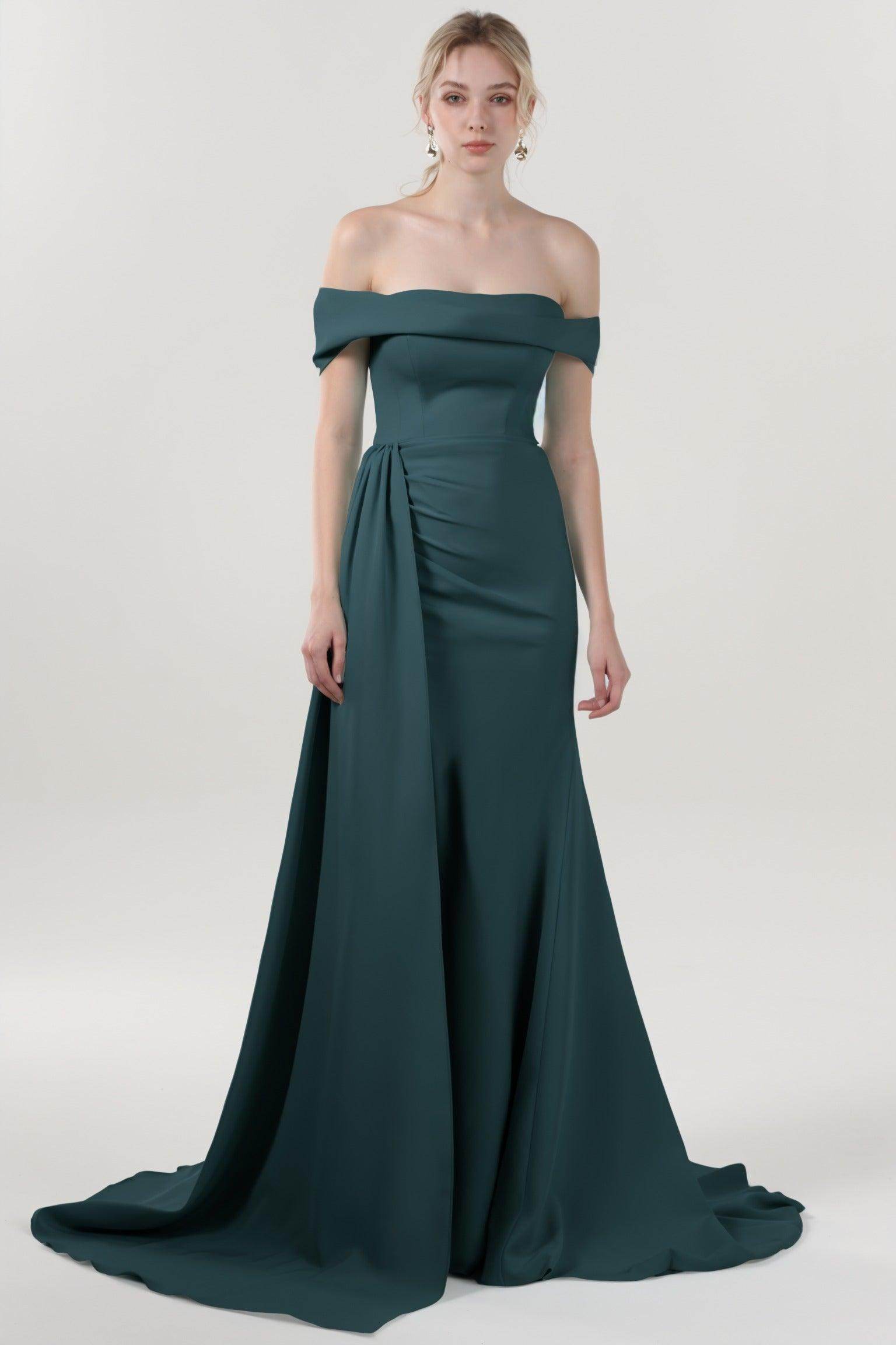 Sheath-Column Sweep-Brush Train Stretch Crepe Formal Dress CS0592