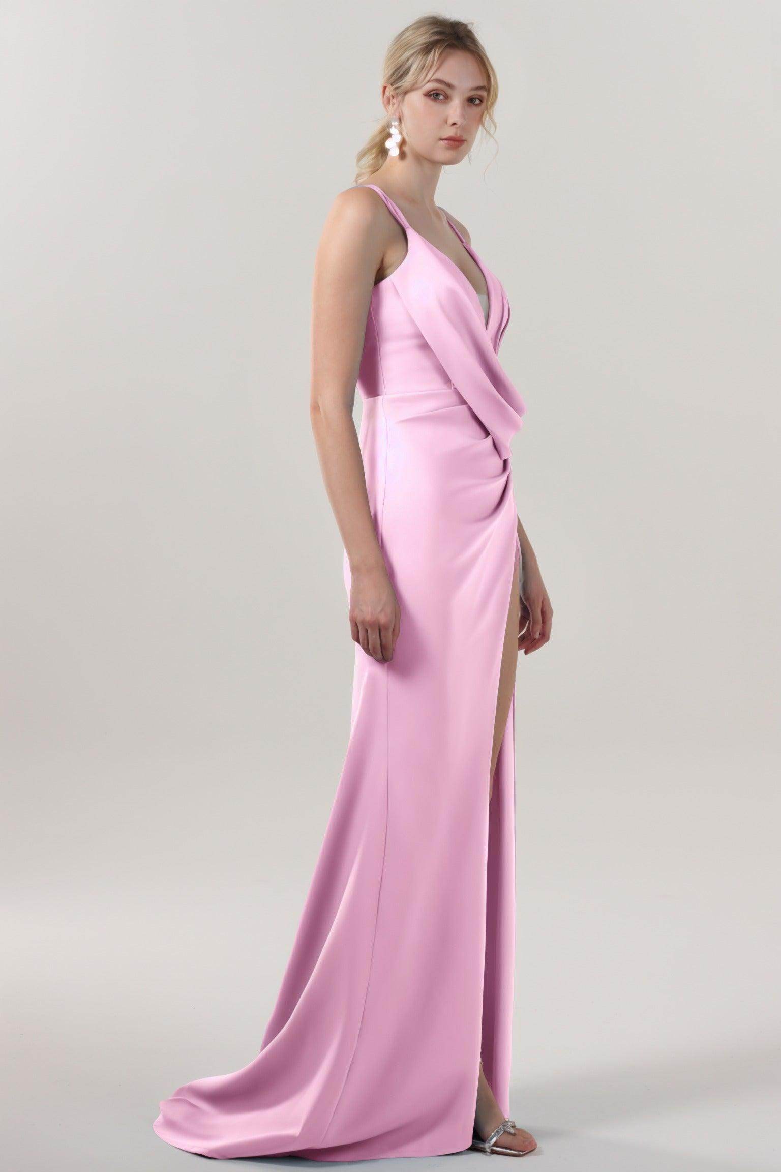 Sheath-Column Sweep-Brush Train Stretch Crepe Formal Dress CS0594