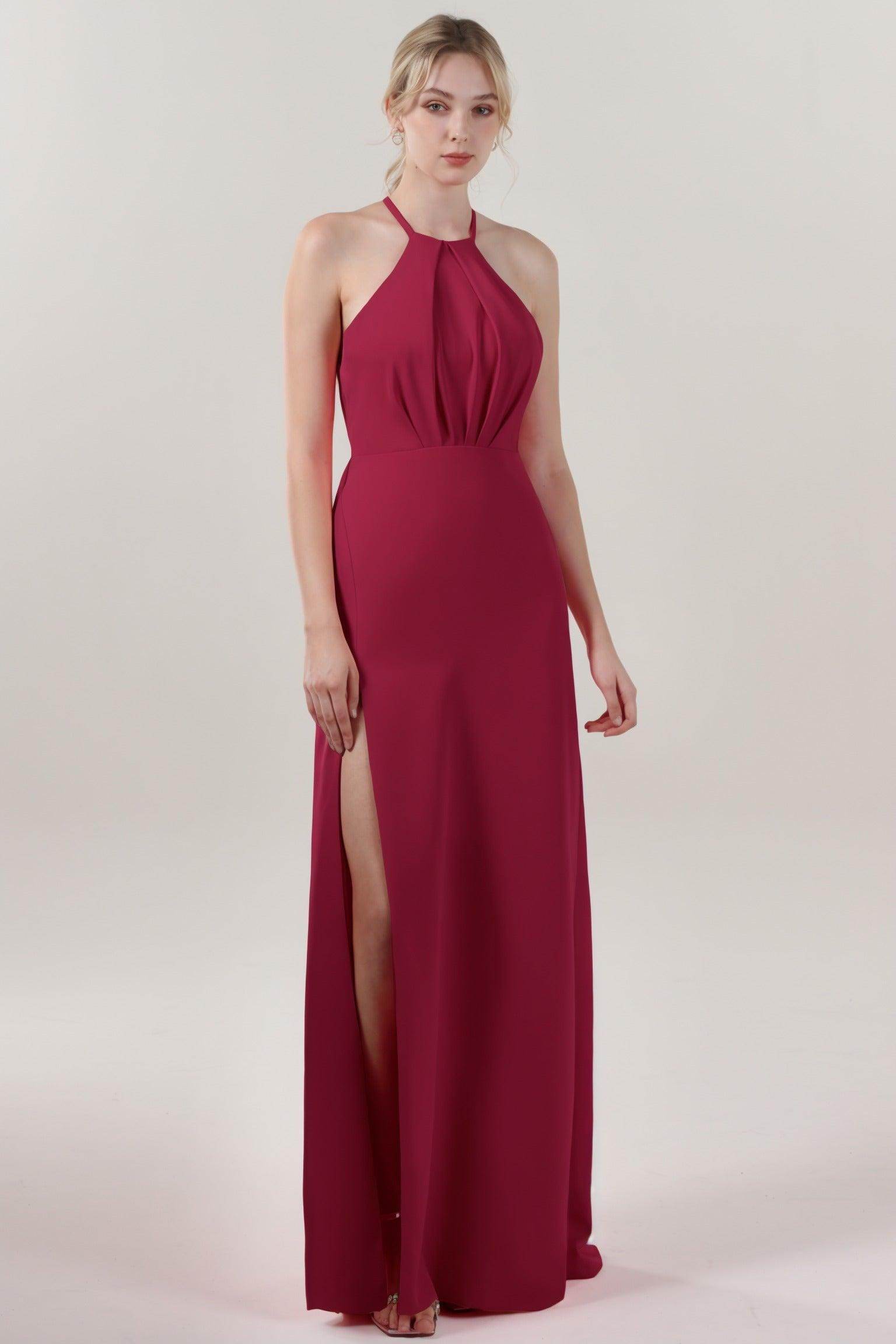 Sheath-Column Maxi Stretch Crepe Bridesmaid Dress CS0597BM