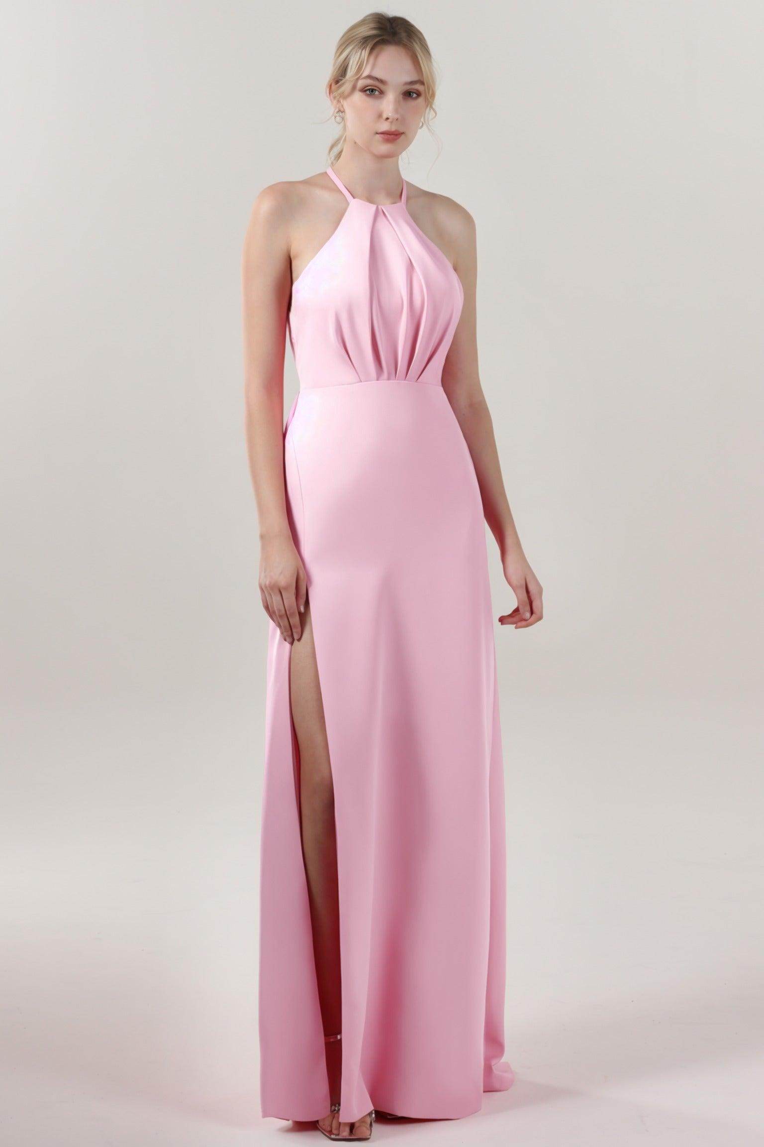 Sheath-Column Maxi Stretch Crepe Bridesmaid Dress CS0597BM