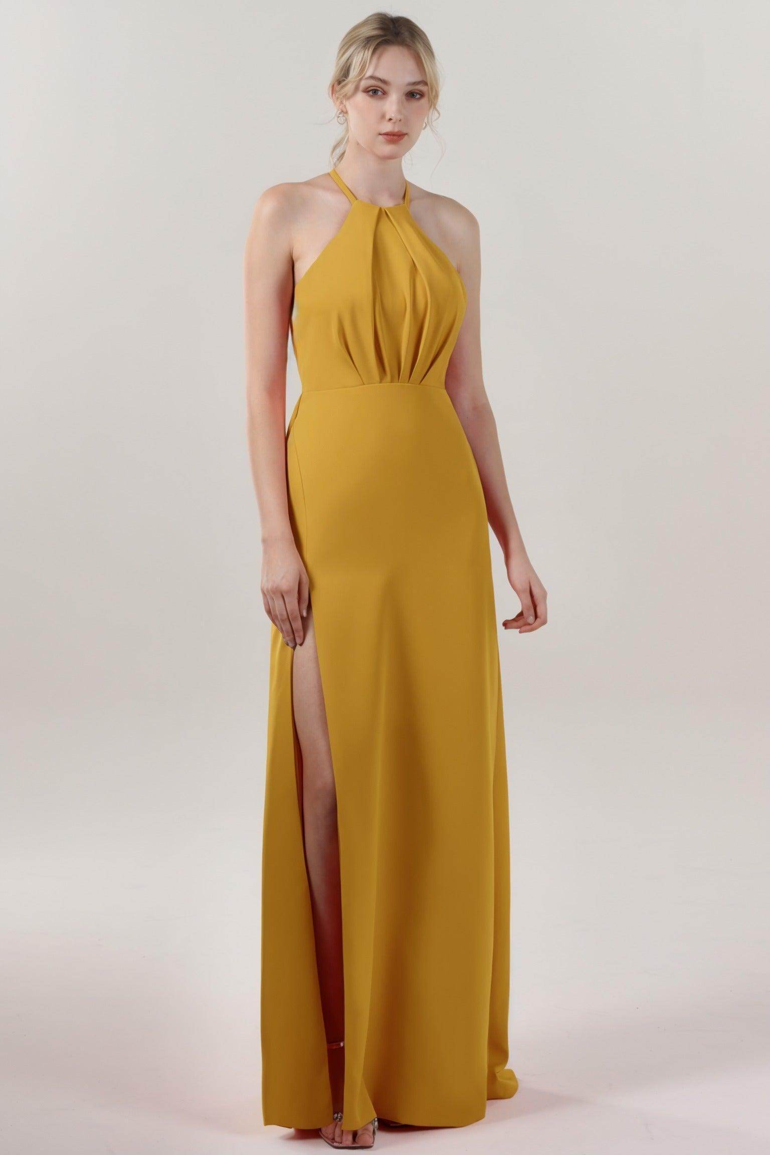 Sheath-Column Maxi Stretch Crepe Bridesmaid Dress CS0597BM