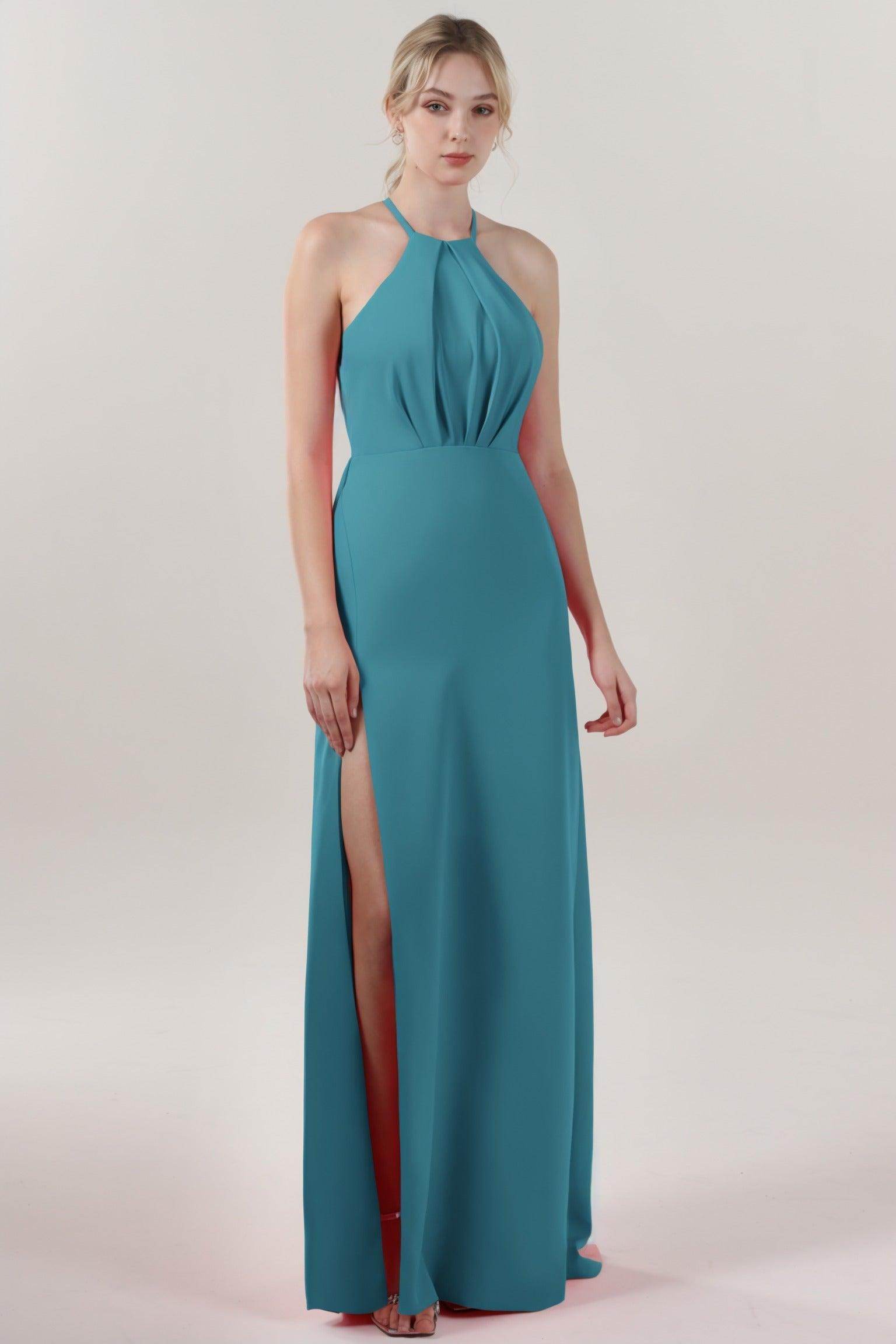 Sheath-Column Maxi Stretch Crepe Bridesmaid Dress CS0597BM