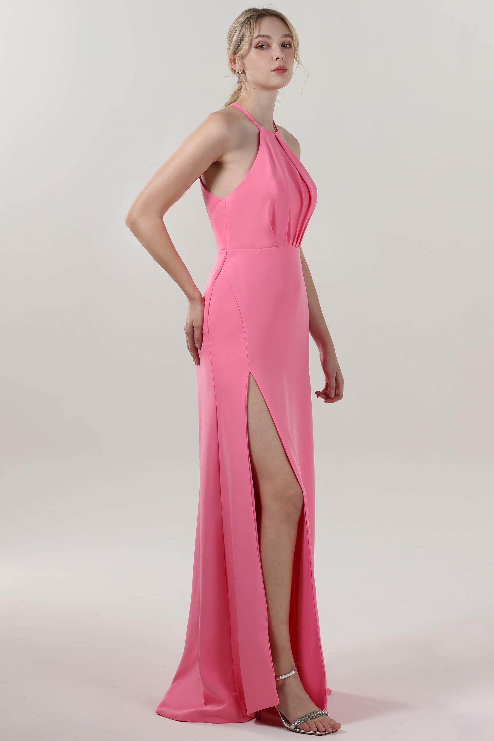 Sheath-Column Maxi Stretch Crepe Bridesmaid Dress CS0597BM
