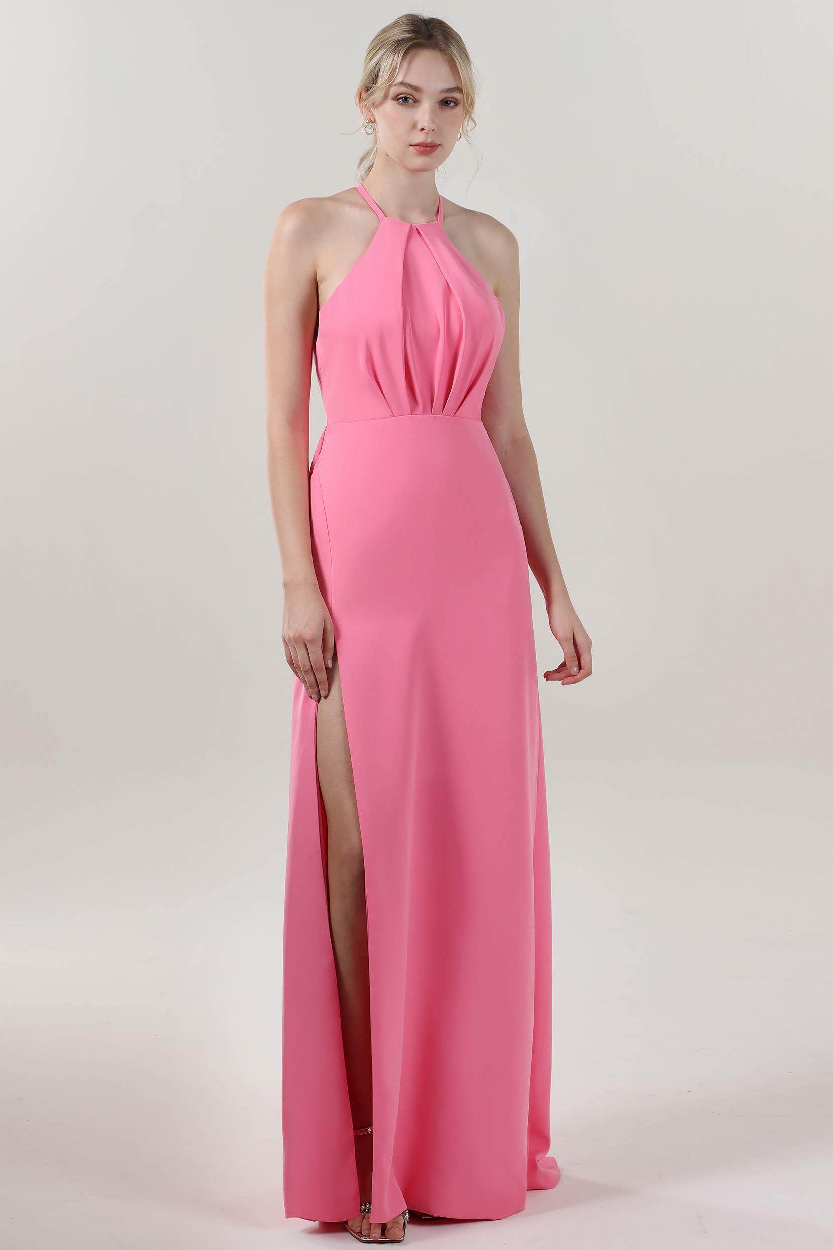 Sheath-Column Maxi Stretch Crepe Bridesmaid Dress CS0597BM