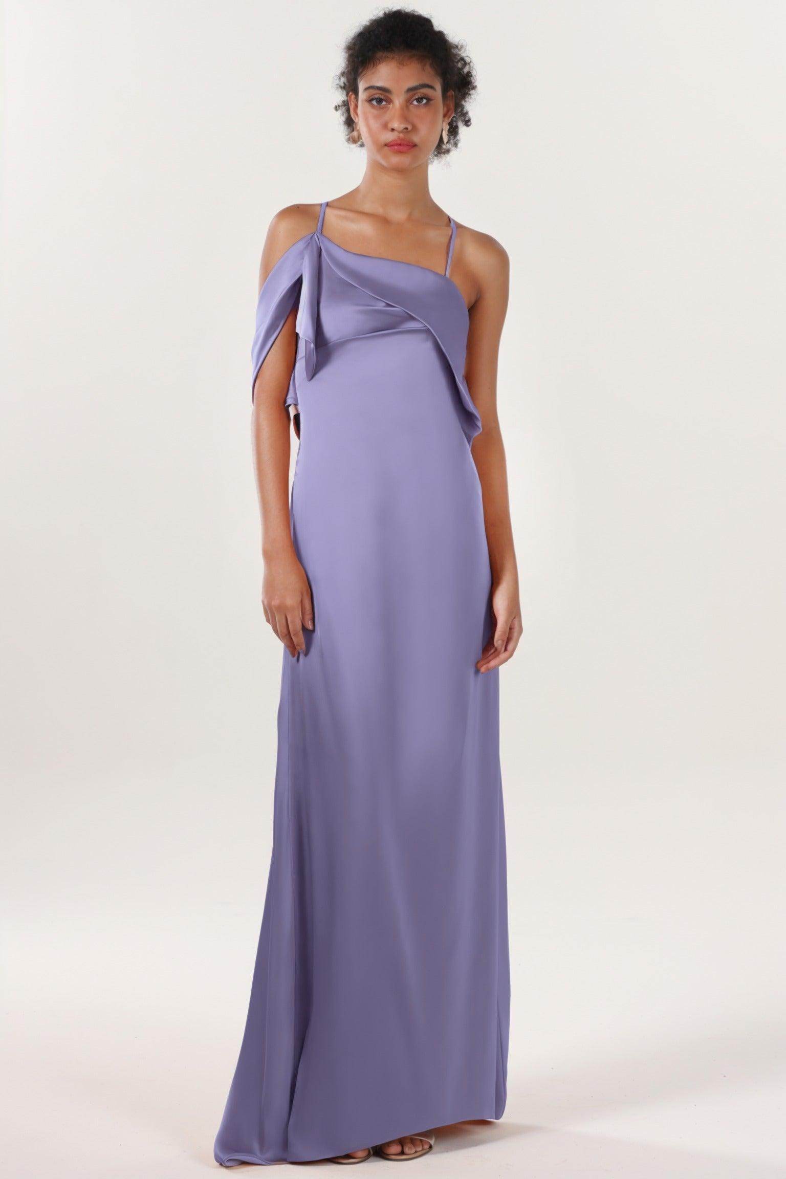Sheath-Column Sweep-Brush Train Luxe Satin Bridesmaid Dress CS0598BM