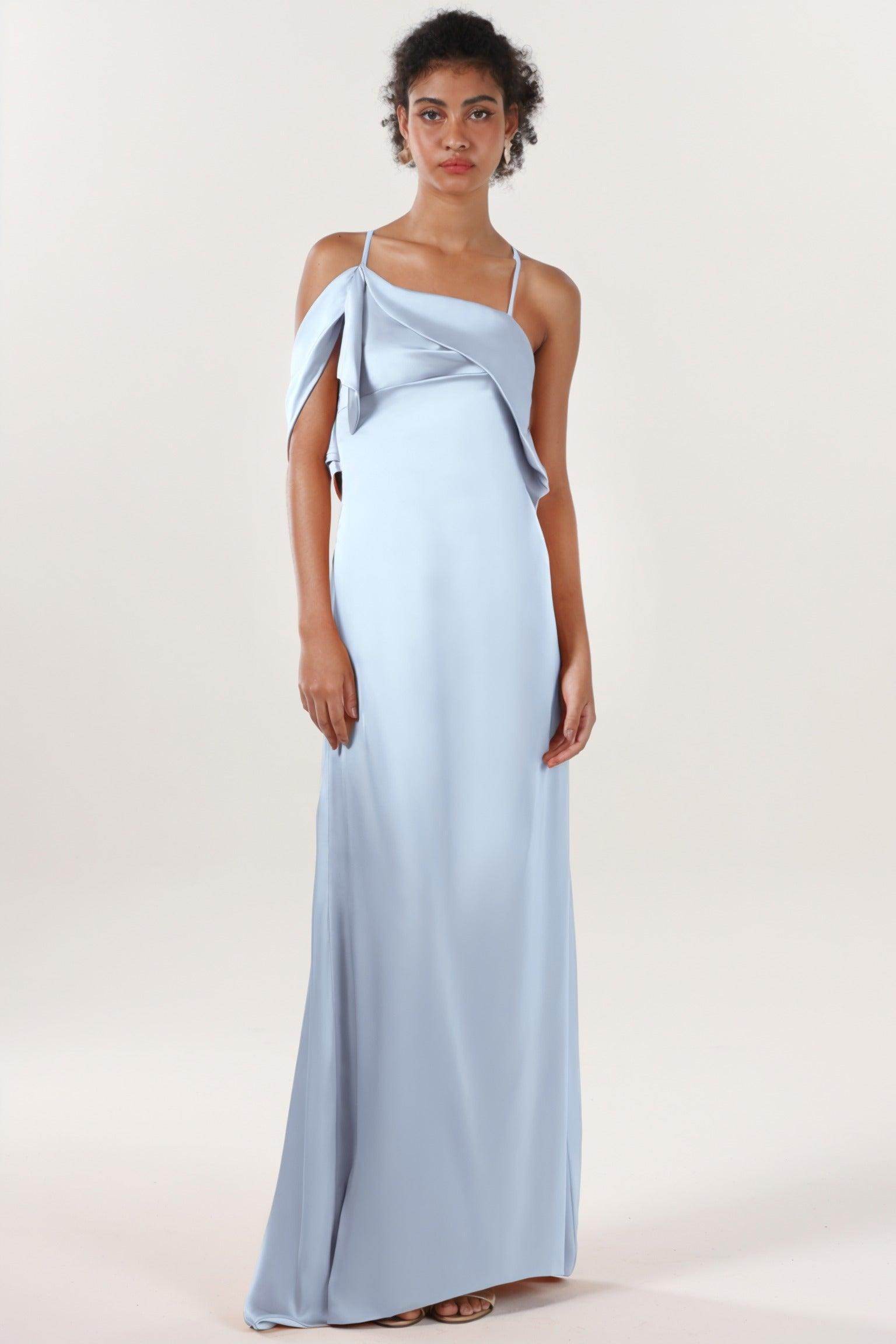 Sheath-Column Sweep-Brush Train Luxe Satin Bridesmaid Dress CS0598BM