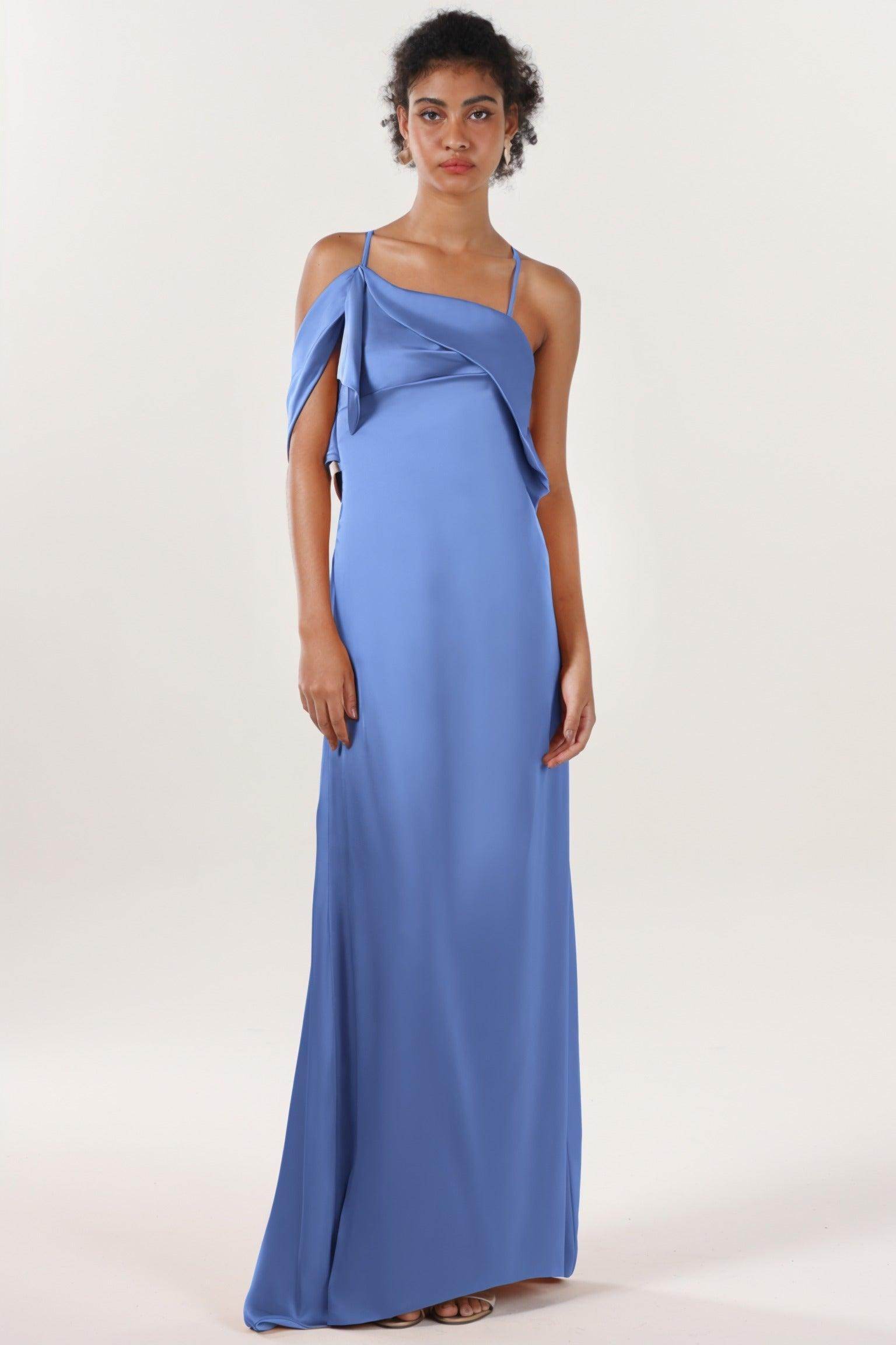 Sheath-Column Sweep-Brush Train Luxe Satin Bridesmaid Dress CS0598BM