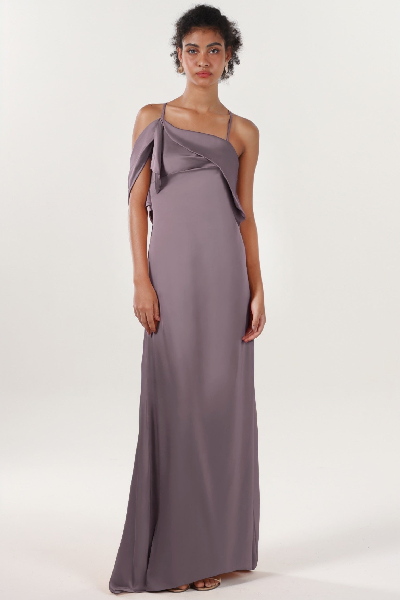 Sheath-Column Sweep-Brush Train Luxe Satin Bridesmaid Dress CS0598BM