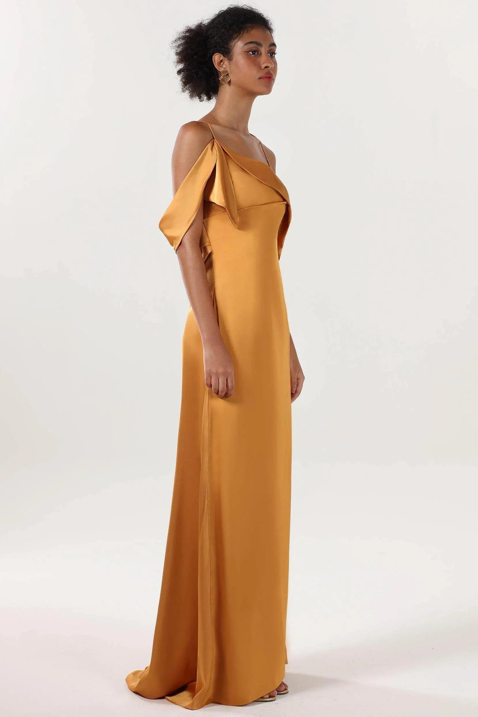 Sheath-Column Sweep-Brush Train Luxe Satin Formal Dress CS0598