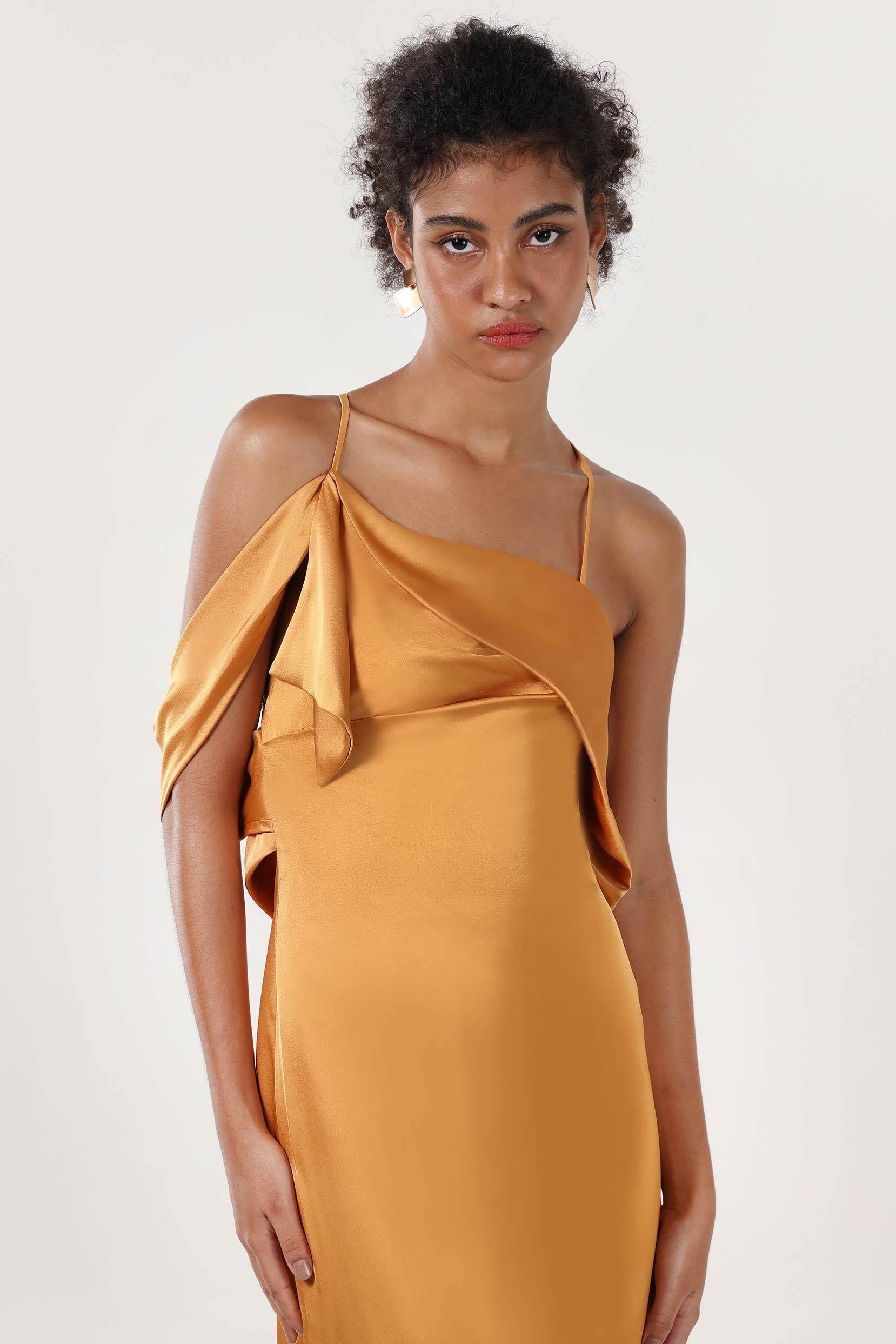 Sheath-Column Sweep-Brush Train Luxe Satin Bridesmaid Dress CS0598BM