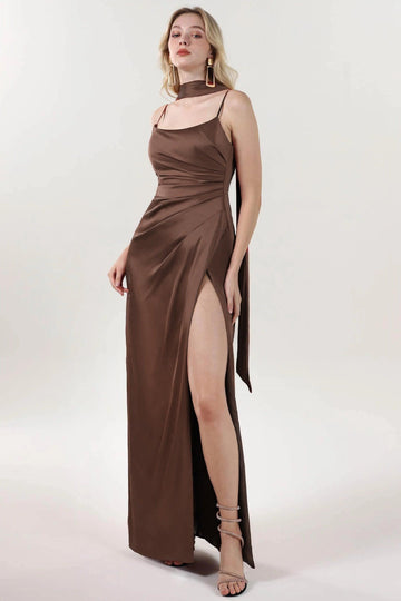 Sheath-Column Maxi Luxe Satin Formal Dress CS0599