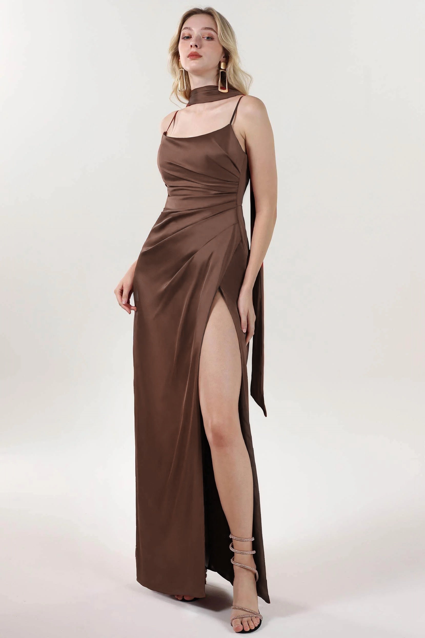Sheath-Column Maxi Luxe Satin Formal Dress CS0599